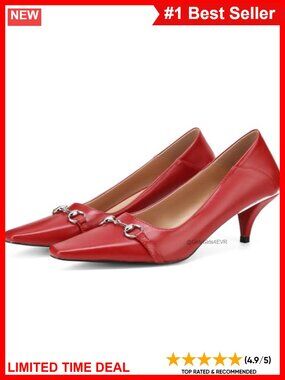 Faux Leather Buckle Detail Square Toe Kitten Heel Pumps
